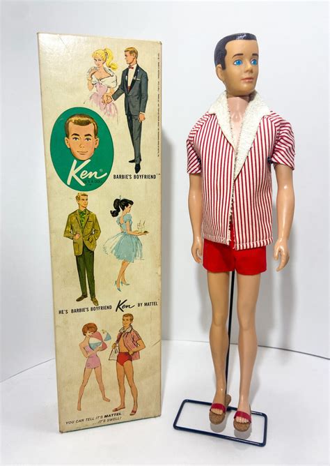 Vintage Ken Doll Brunette With Red And White Stripe Beach Outfit Etsy