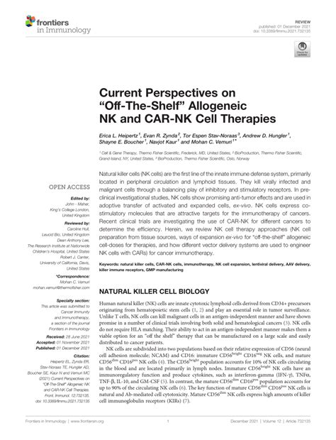 Pdf Current Perspectives On “off The Shelf” Allogeneic Nk And Car Nk