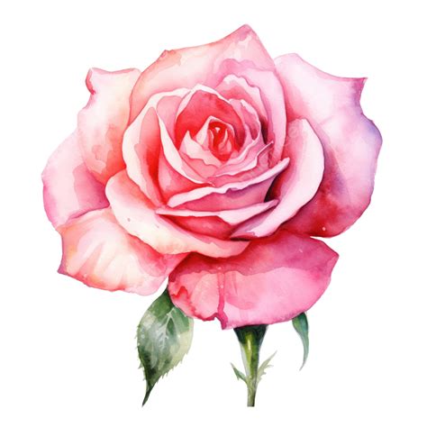 One Pink Rose Watercolor Illustration Flower Rose Pink Png