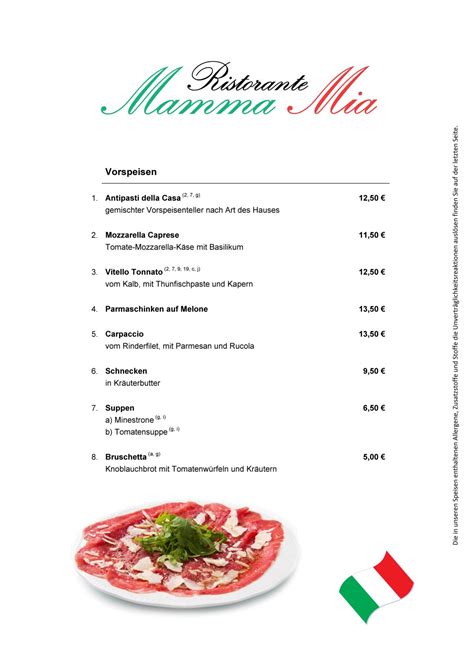 Speisekarte Ristorante Mamma Mia