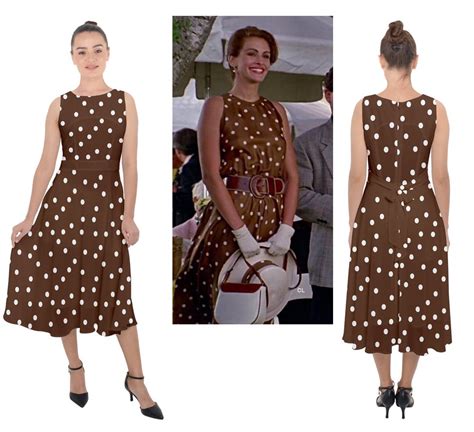 Dress as Pretty Woman Vivian Ward Julia Roberts Brown White Polka Dots Dress 1990 READ the ...