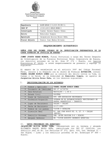 Acusacion Caso 3036 2013 Homicidio Simple Pdf Castigos Derecho Penal