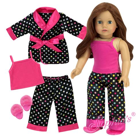 Black Polka Dot Satin Pajama Set Fits 18″ American Girl Dolls Doll Peddlar