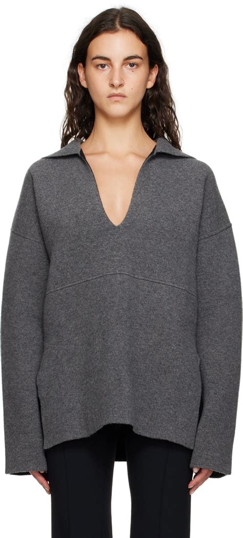 Pull réversible gris et noir Jil Sander en solde