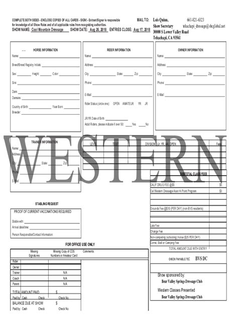 Fillable Online Entry Form For Usef Usdf Cds Shows California