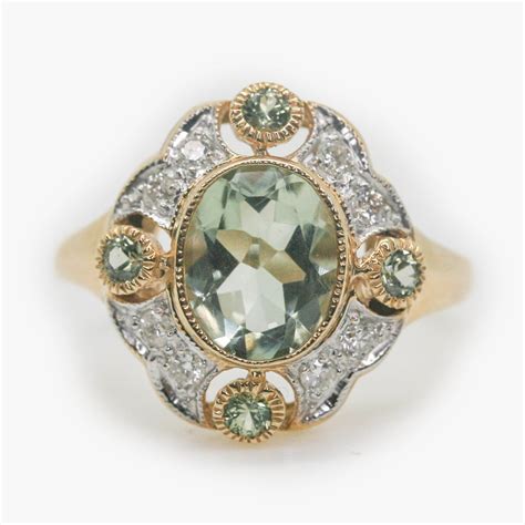 Green Amethyst & Diamond Art Deco Style Ring - Jordans Jewellers