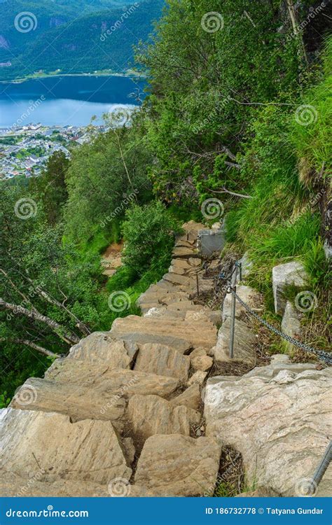 Hiking Rampestreken. The Trail To Rampestreken Viewpoint, Located At An Altitude Of 537 Above ...