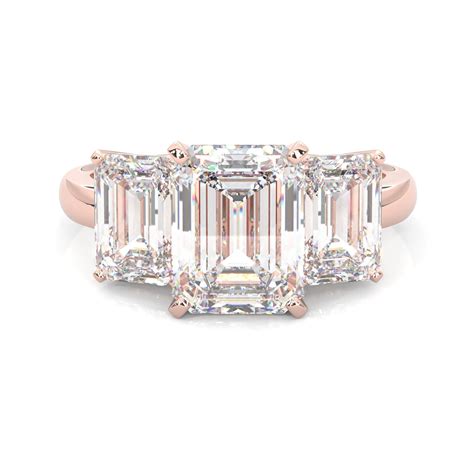 Three Stones Emerald Cut Moissanite Engagement Ring ( Rose Gold
