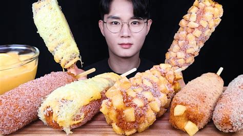 치즈소스 듬뿍 명랑핫도그 치즈 핫도그 먹방asmr Mukbang Cheesy Corn Dogs アメリカンドッグ Eating