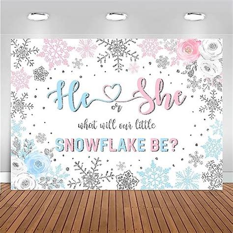 Amazon Mocsicka Snowflake Gender Reveal Backdrop Winter Pink Or