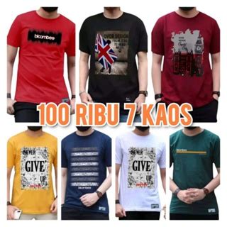 Jual Paket 100ribu Dapat 7 Kaos Pria Wanita Atasan Lengan Pendek Baju