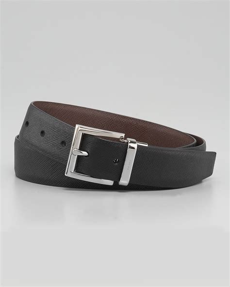 Prada Reversible Saffiano Belt In Black For Men Black Brown Lyst