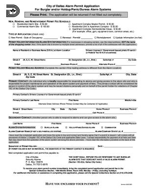 Dallas Alarm Permit Fill And Sign Printable Template Online