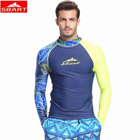 Sbart Men Surfing Rash Guard Tops Diving Suits Swimwear Long Sleeve