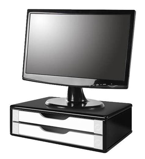 Conj 4 Suportes Para Monitor Em MDF BLACK Piano 2 Gavetas