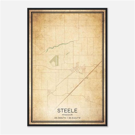 Vintage Steele Missouri Map Poster, Steele MO City Road Wall Art Print