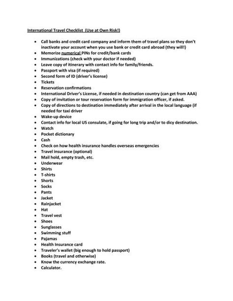 International Travel Document Checklist