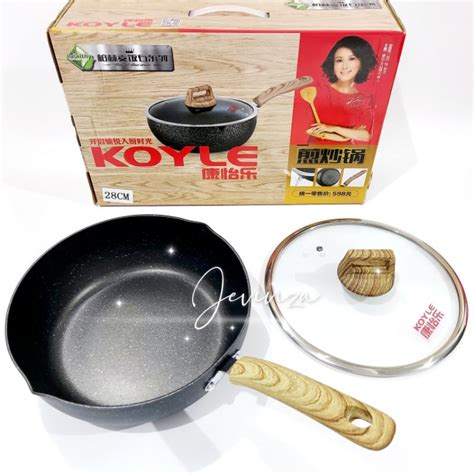 Jual Panci Wok Pan Teflon Non Stick Keramik Marble Wajan Penggorengan