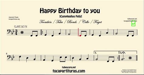 Happy Birthday Sheet Music For Cello Basson Tuba Trombone And Euphonium