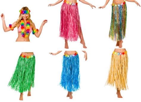 Hawaiian Hula Grass Skirt Costume Set Inc Lei Plus Size 80cm Length