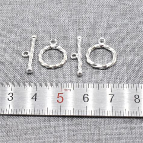 2 Sets Of 925 Sterling Silver Twist Tube Ring Toggle Clasps Circle 12