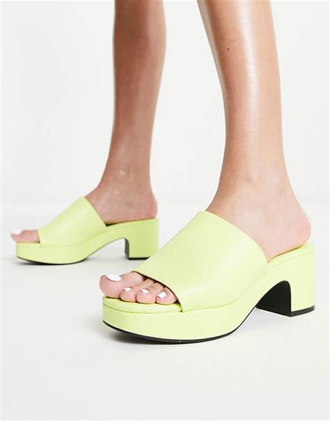 Monki Mid Heel Chunky Platform Heeled Sandals In Lime Green Asos