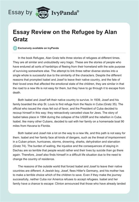 Essay Review On The Refugee By Alan Gratz 573 Words Essay Example