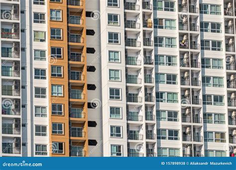 Background Texture Of Many Balconies On High Rise Apartment Building