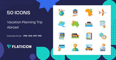 Vacation Planning Trip Abroad Icon Pack Flat 50 Svg Icons