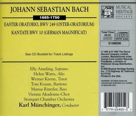 Karl Munchinger Bach Cantatas Other Vocal Works Discography