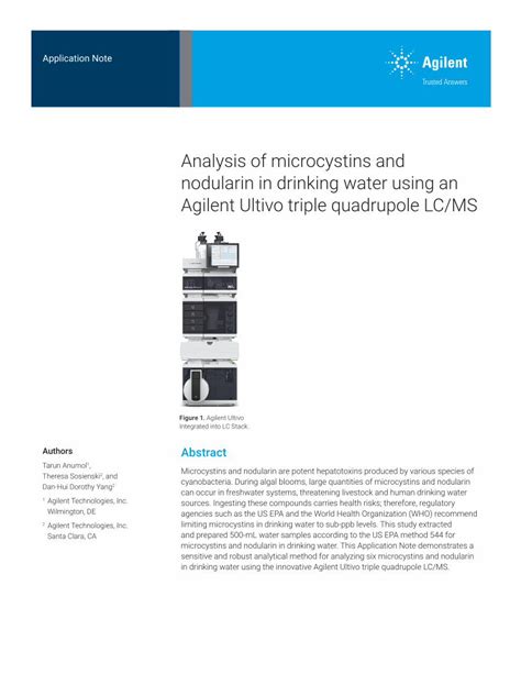 Pdf Analysis Of Microcystins And Nodularin In Drinking Water