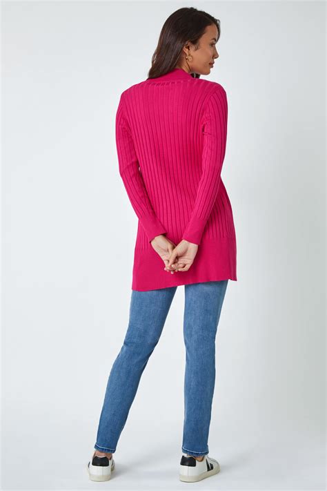 Cerise Longline Stretch Ribbed Cardigan Roman Uk