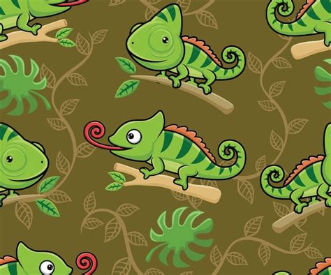 Premium Vector Seamless Pattern Vector Of Chameleon Cartoon On Tree