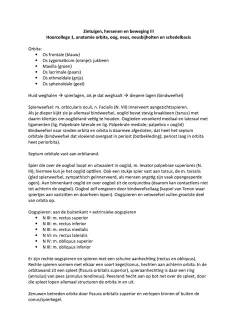 Hoorcollege Anatomie Practica En Zintuigen Hersenen En