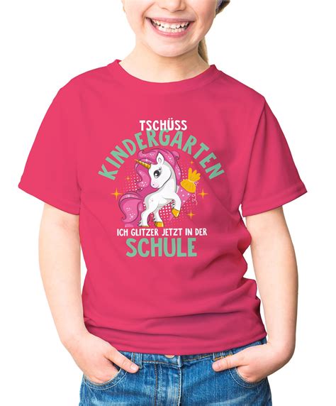 Kinder T Shirt Mädchen Schulkind Tschüss Kindergarten ich glitzer jetzt