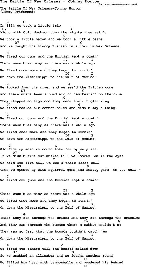 Song The Battle Of New Orleans by Johnny Horton, song lyric for vocal ...