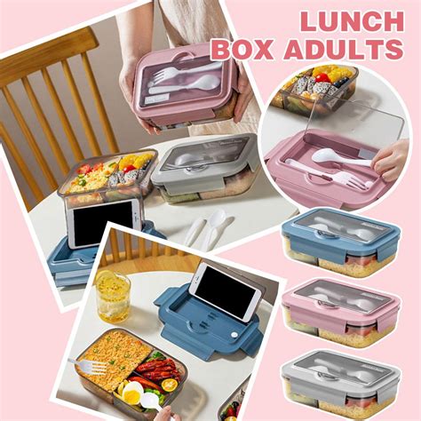 Divided Lunch Box Cutlery Microwavable Plastic Student Adult Bento Box