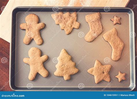 Baking Tray With Gingerbread Holiday Cookies Stock Image Image Of