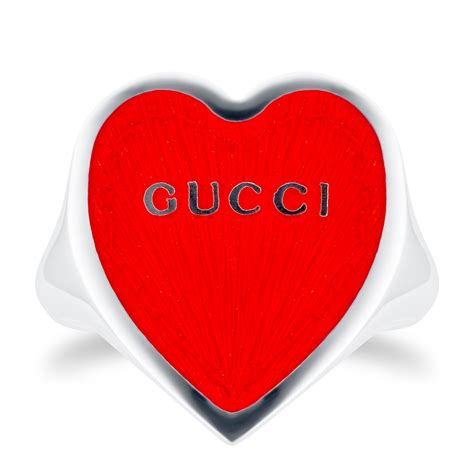 Gucci Exclusive Gucci Heart 925 Sterling Silver And Red Enamel Signet