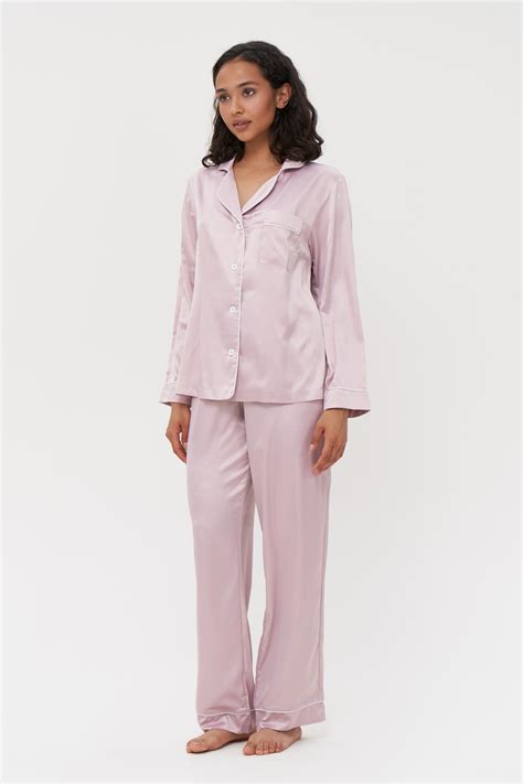 Pink Silk Satin Pyjamas Button Up Pajamas Sets Pjs Identity