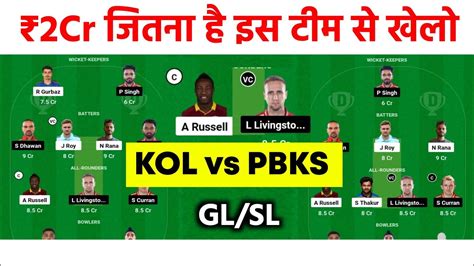 KOL Vs PBKS Dream11 Team KOL Vs PBKS Dream11 Team Prediction I IPL