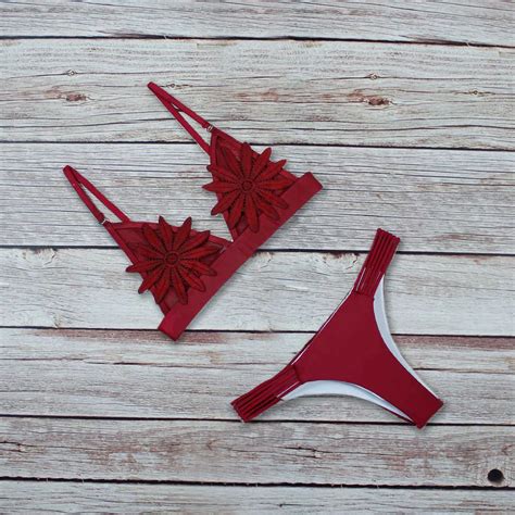 Bikini Sexy Blanco Malla Bordado Flower Strappy Biquini Micro Ba O