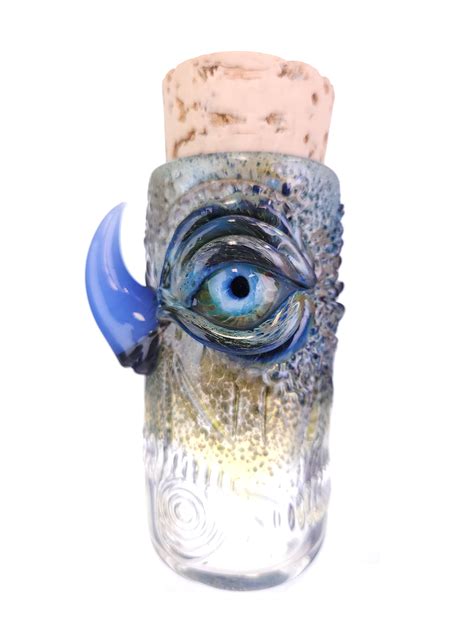 Mazet Eyeball And Horn Nug Jar With Cork Top Blue The Dab Lab