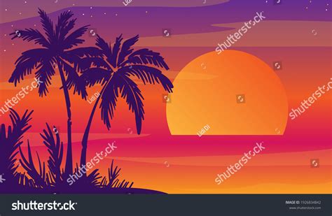 Cartoon Flat Panoramic Landscape Sunset Palms Stock Vector (Royalty Free) 1926834842 | Shutterstock