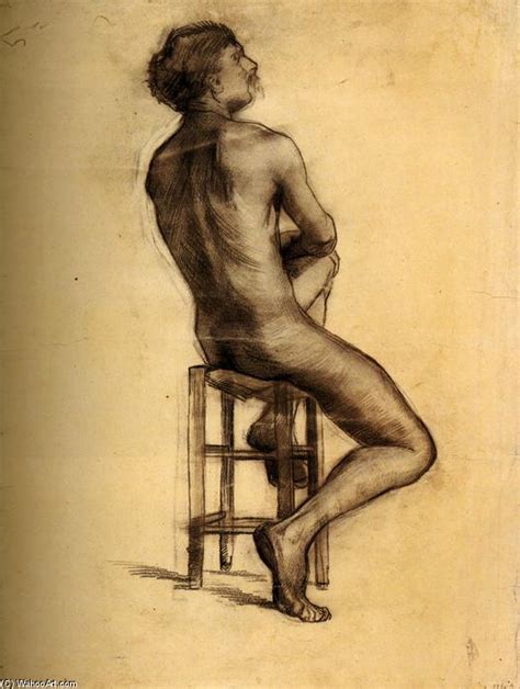 Paintings Reproductions Seated Male Nude Seen From The Back By