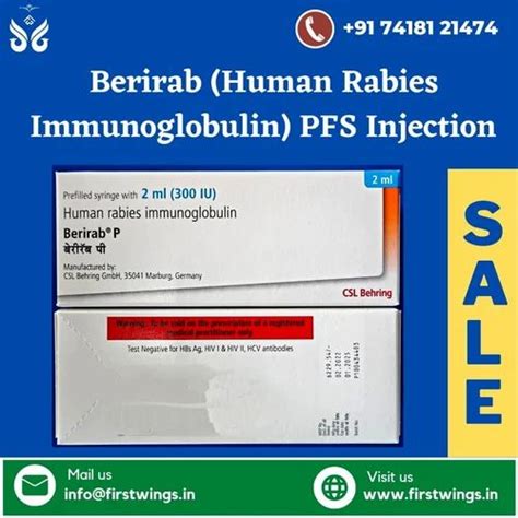 Human Rabies Immunoglobulin Berirab P 300 IU Injection 2ml Treatment