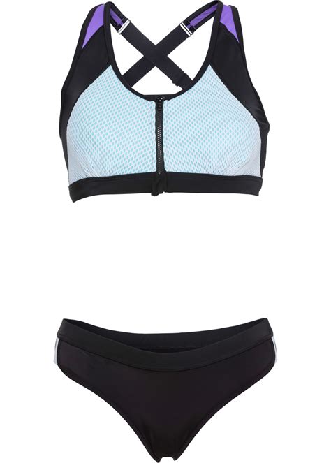 Stylisher Bustier Bikini mit Reißverschluss und trendigen Mesh