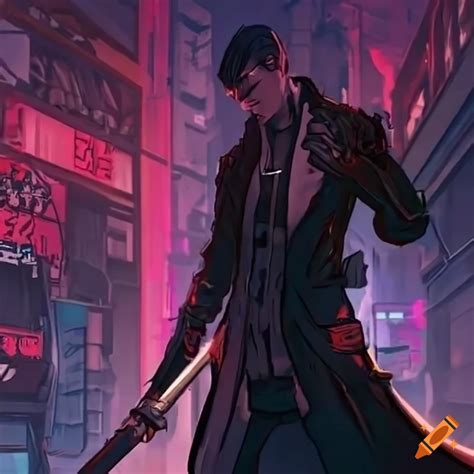 Cyberpunk Arasaka Man Holding A Sheathed Katana On Craiyon