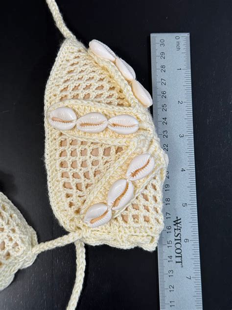 NWT Crochet FULL LINED Bikini Adjustable Summer Handmade Starfish Seashell Ivory Cream Color