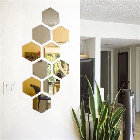 HONEFOSS 10 Pcs LUXURY Geometric Mirror Hexagon Mirror Cermin Dinding